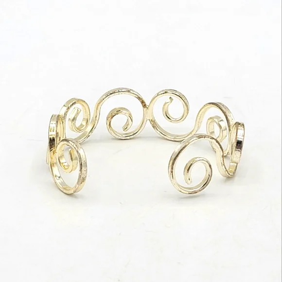 Best Silver tone Scroll Coil Curl Curlicue Whorl Spiral Cuff Bangle Bracelet Vtg - Picture 3 of 6